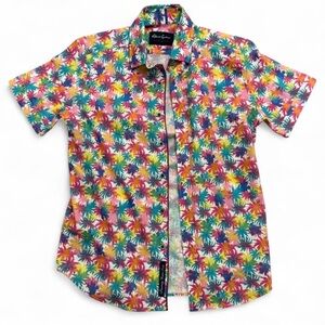 Robert Graham Palm Cove Shirt M Tropical Floral Short Sleeve Linen Blend